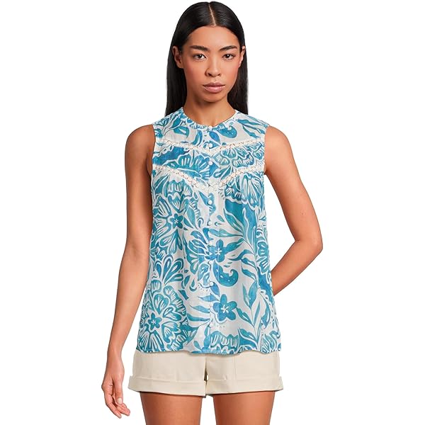 (取寄) ジョニー ワズ レディース ロー ディテール ヘンリー タンク- コラ Johnny Was women Raw Detail Henley Tank- Cora Green Tambourine Women's Johnny Was Raw Detail Henley Tank- Cora | Zappos.com